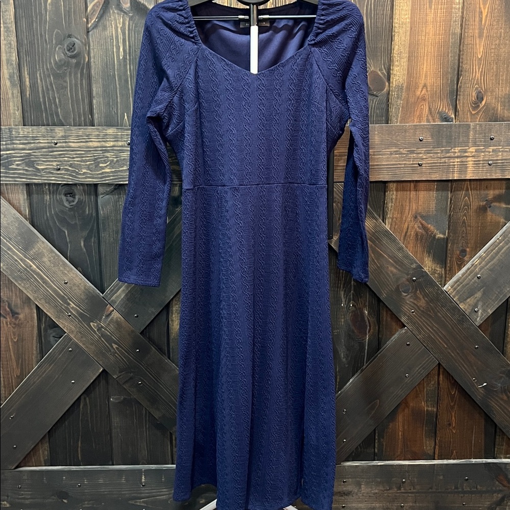 Julia Jordan Sweetheart Sweater Midi Dress 12 Blue Cable Knit Look Holiday Boho